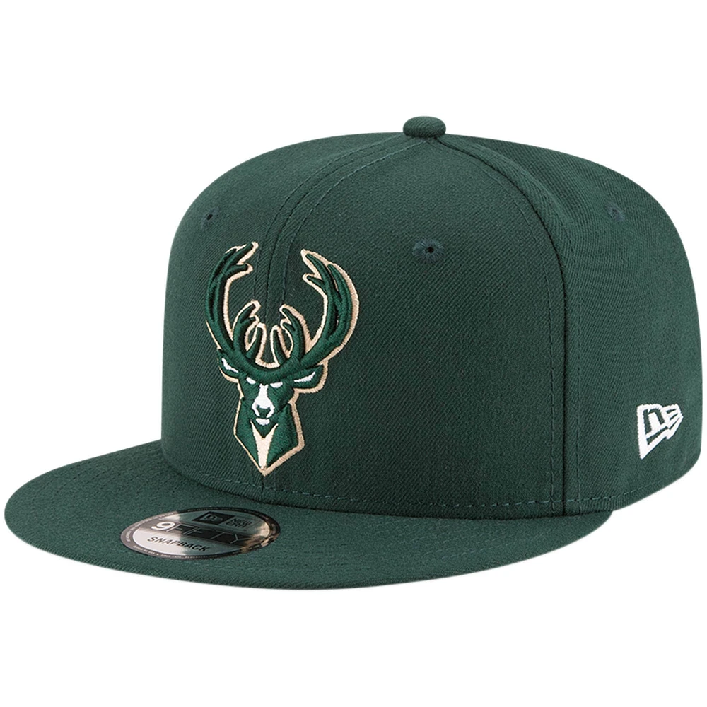 Casquette Snapback 9FIFTY couleur officielle de l'équipe Milwaukee Bucks New Era Hunter Green pour hommes