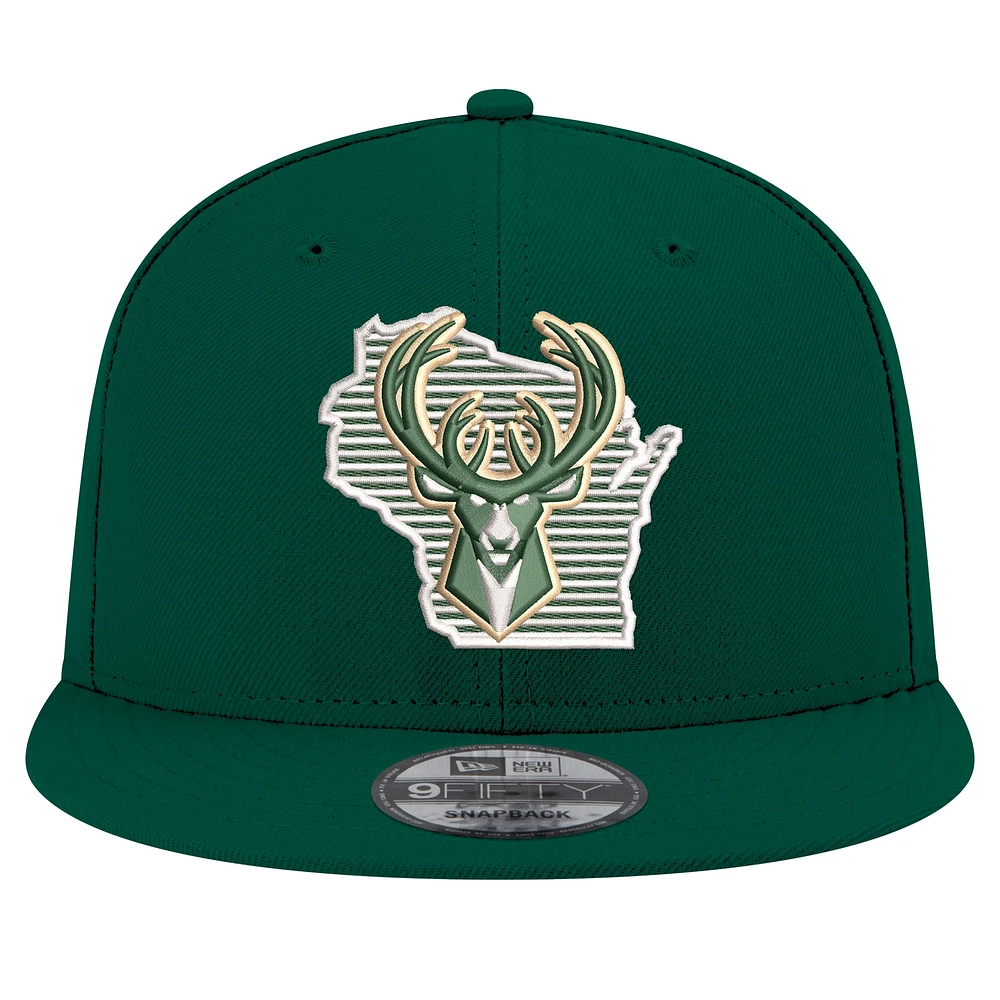 Men's New Era Hunter Green Milwaukee Bucks State Pride 9FIFTY Snapback Hat