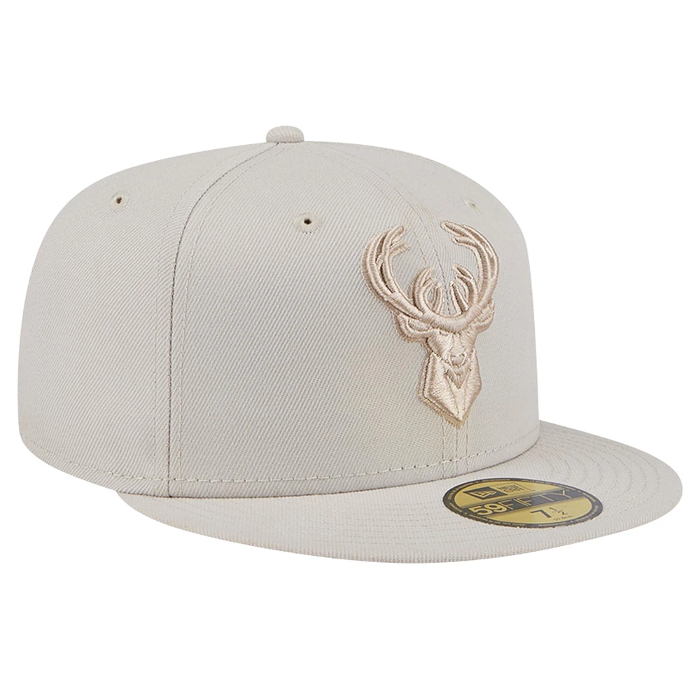 Men's New Era Stone Milwaukee Bucks Color Pack 59FIFTY Fitted Hat