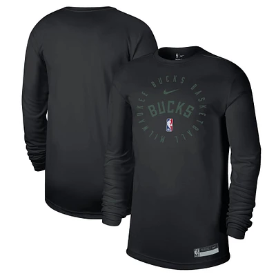 T-shirt à manches longues Nike noir Milwaukee Bucks 2024/25 Legend On-Court Practice pour homme