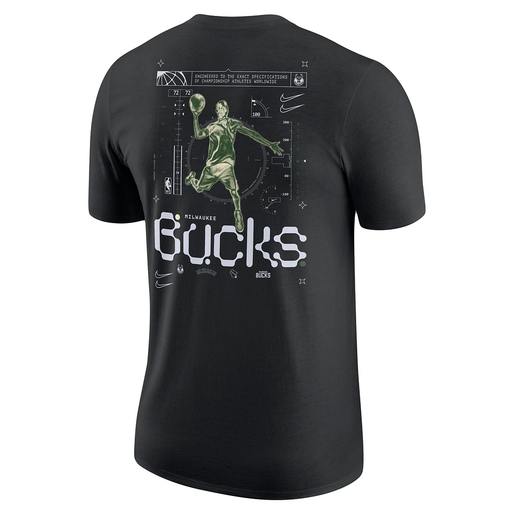 T-shirt Nike Milwaukee Bucks Courtside Air Traffic Control Max90 pour homme - Noir