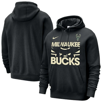 Sweat à capuche Nike Courtside Club noir Milwaukee Bucks pour homme