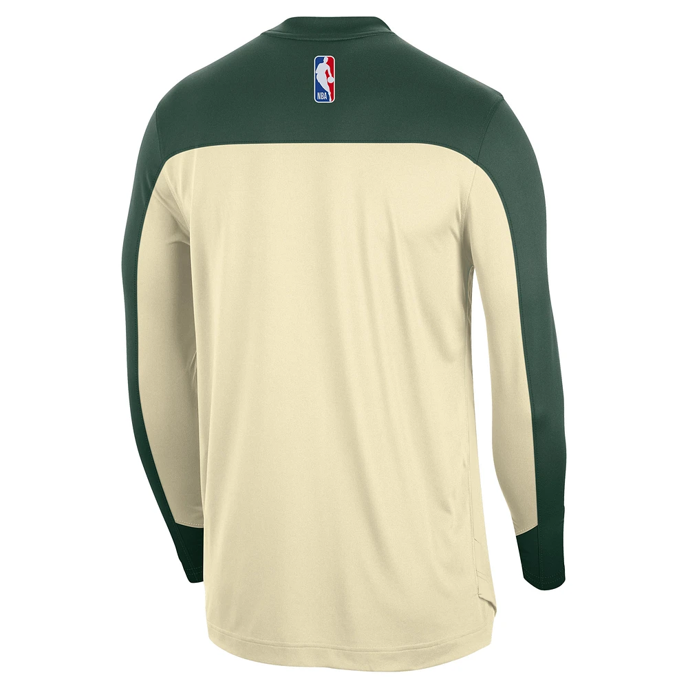 Men's Nike Cream Milwaukee Bucks 2024/25 Authentic Pre-Game Legend Long Sleeve Shooting Shirt