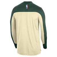 Men's Nike Cream Milwaukee Bucks 2024/25 Authentic Pre-Game Legend Long Sleeve Shooting Shirt