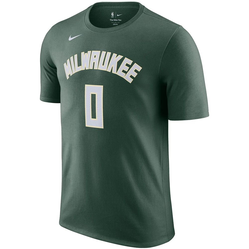 Men's Nike Damian Lillard Hunter Green Milwaukee Bucks Name & Number T-Shirt