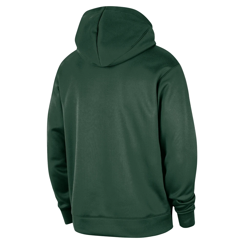 Men's Nike Hunter Green Milwaukee Bucks 2024/25 Spotlight On-Court Practice Performance Pullover Hoodie