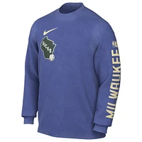 Men's Nike Royal Milwaukee Bucks 2024/25 City Edition Courtside Max90 Heavyweight Long Sleeve T-Shirt