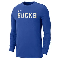 Men's Nike Royal Milwaukee Bucks 2024/25 City Edition Essential Logo Long Sleeve T-Shirt