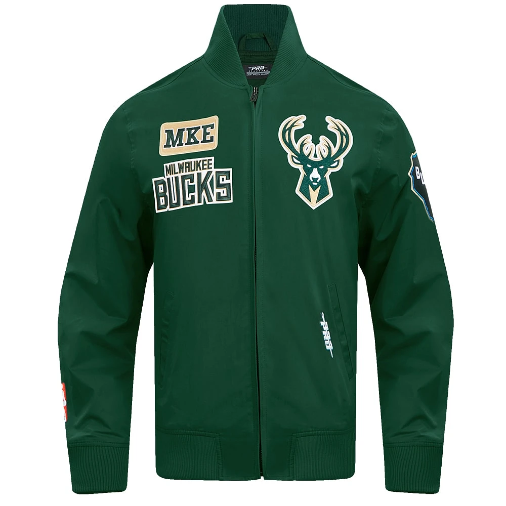Men's Pro Standard Hunter Green Milwaukee Bucks Area Code Twill Full-Zip Jacket