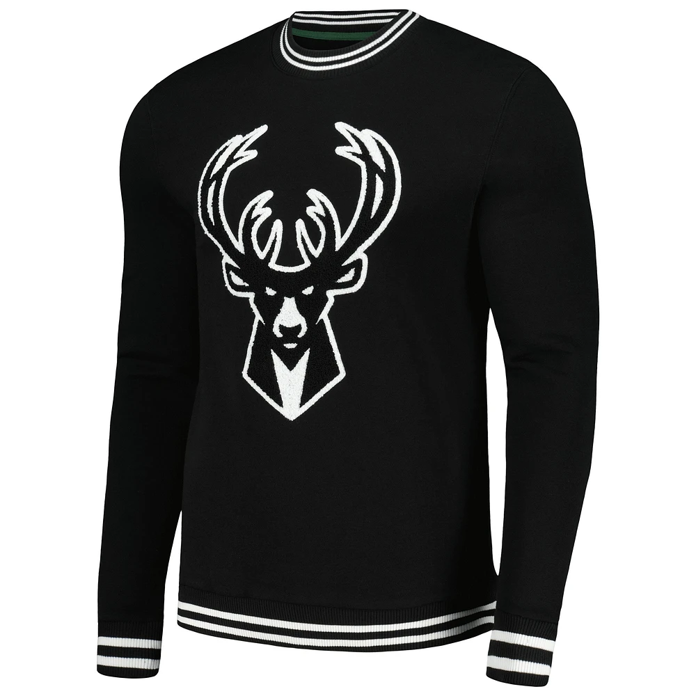 Men's Stadium Essentials Black Milwaukee Bucks Club Level Pullover Sweatshirt