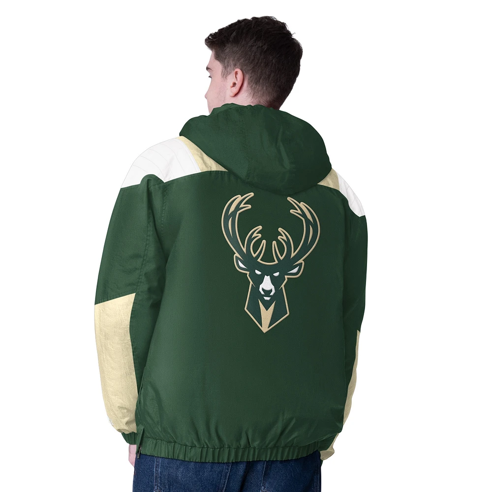 Men's Starter  Hunter Green/Cream Milwaukee Bucks Charger Half-Zip Pullover Jacket