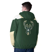 Men's Starter  Hunter Green/Cream Milwaukee Bucks Charger Half-Zip Pullover Jacket