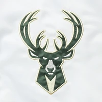 Veste à boutons-pression en satin pour homme Starter White/Hunter Green Milwaukee Bucks Renegade Varsity