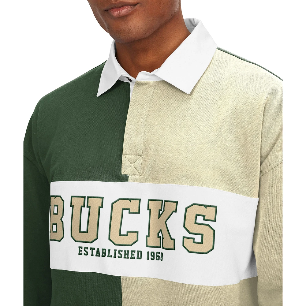 T-shirt à manches longues Tommy Jeans pour homme Milwaukee Bucks Ronnie Rugby vert/crème