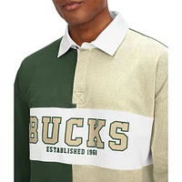 T-shirt à manches longues Tommy Jeans pour homme Milwaukee Bucks Ronnie Rugby vert/crème