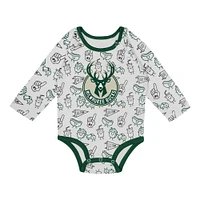 Ensemble 3 pièces pour nouveau-né et nourrisson Milwaukee Bucks Little Champ, body à manches longues, pantalon bonnet revers