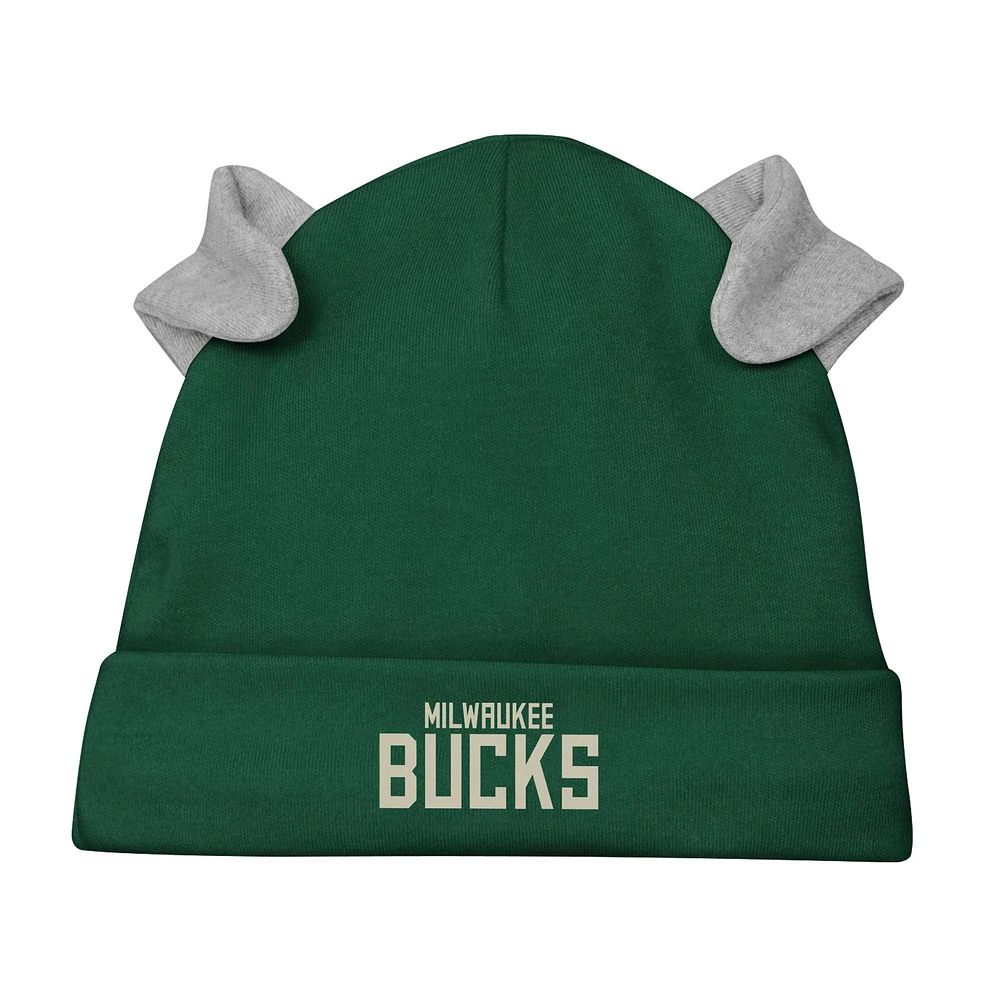 Ensemble 3 pièces pour nouveau-né et nourrisson Milwaukee Bucks Little Champ, body à manches longues, pantalon bonnet revers