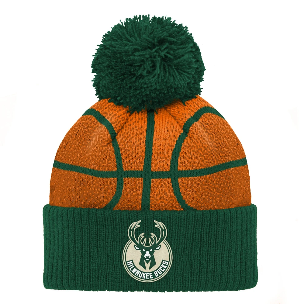 V110833 Bucks NBA OST 23 Tête de basket-ball préscolaire avec revers Pom Knit HATJUVNIC