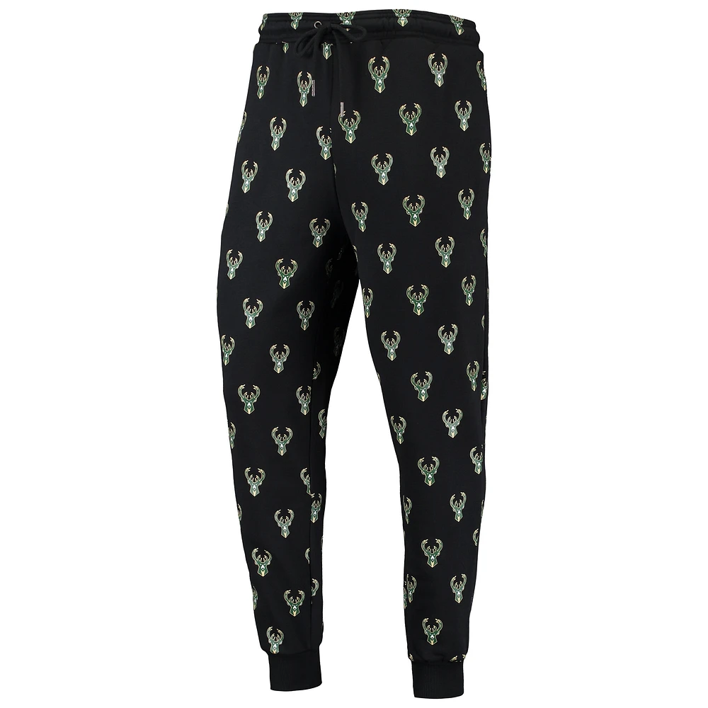 The Wild Collective Black Milwaukee Bucks Allover Logo Jogger Pants