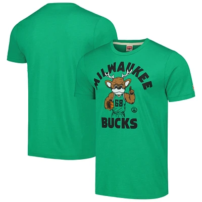 T-shirt à trois mélanges vert unisexe Homage Milwaukee Bucks Team Mascot