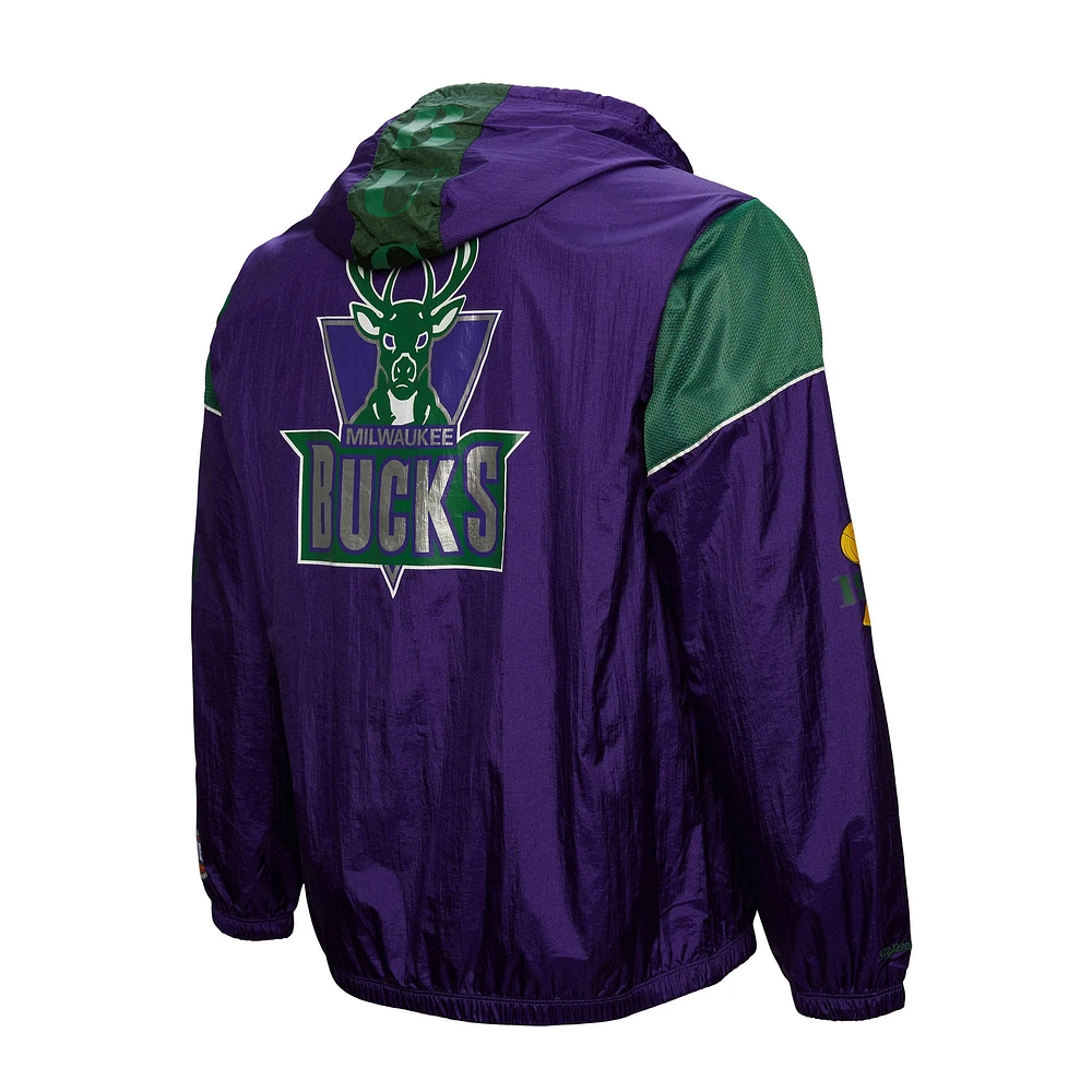 Unisex Mitchell & Ness  Purple Milwaukee Bucks Hardwood Classics Team OG 3.0 Anorak Half-Zip Windbreaker Jacket