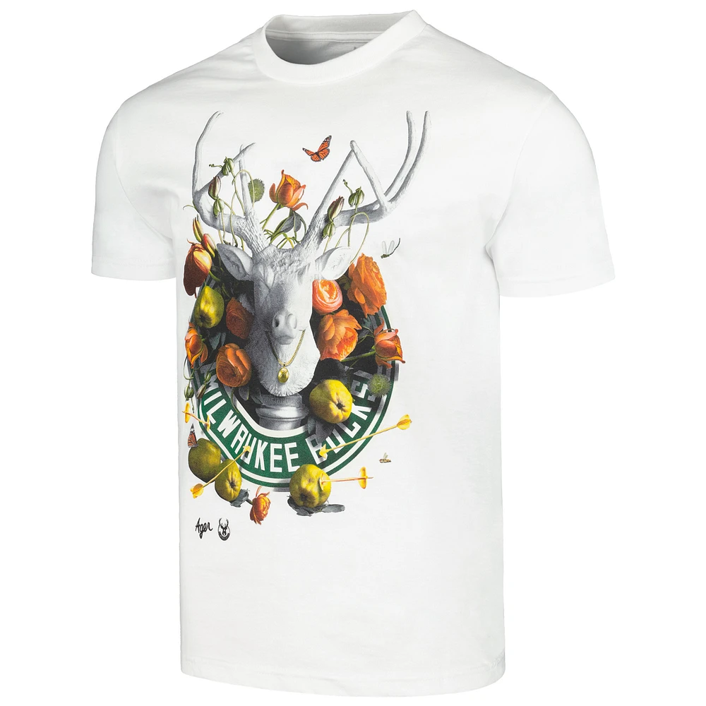 T-shirt unisexe NBA x Kathy Ager Blanc Milwaukee Bucks Identifier Artist Series