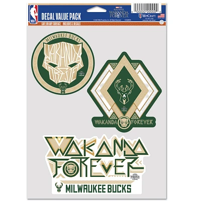 WinCraft Milwaukee Bucks Three-Pack Black Panther 2 Fan Decal Set