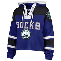 Women's '47 Royal Milwaukee Bucks 2024/25 City Edition Superior Cropped Lace-Up Pullover Hoodie
