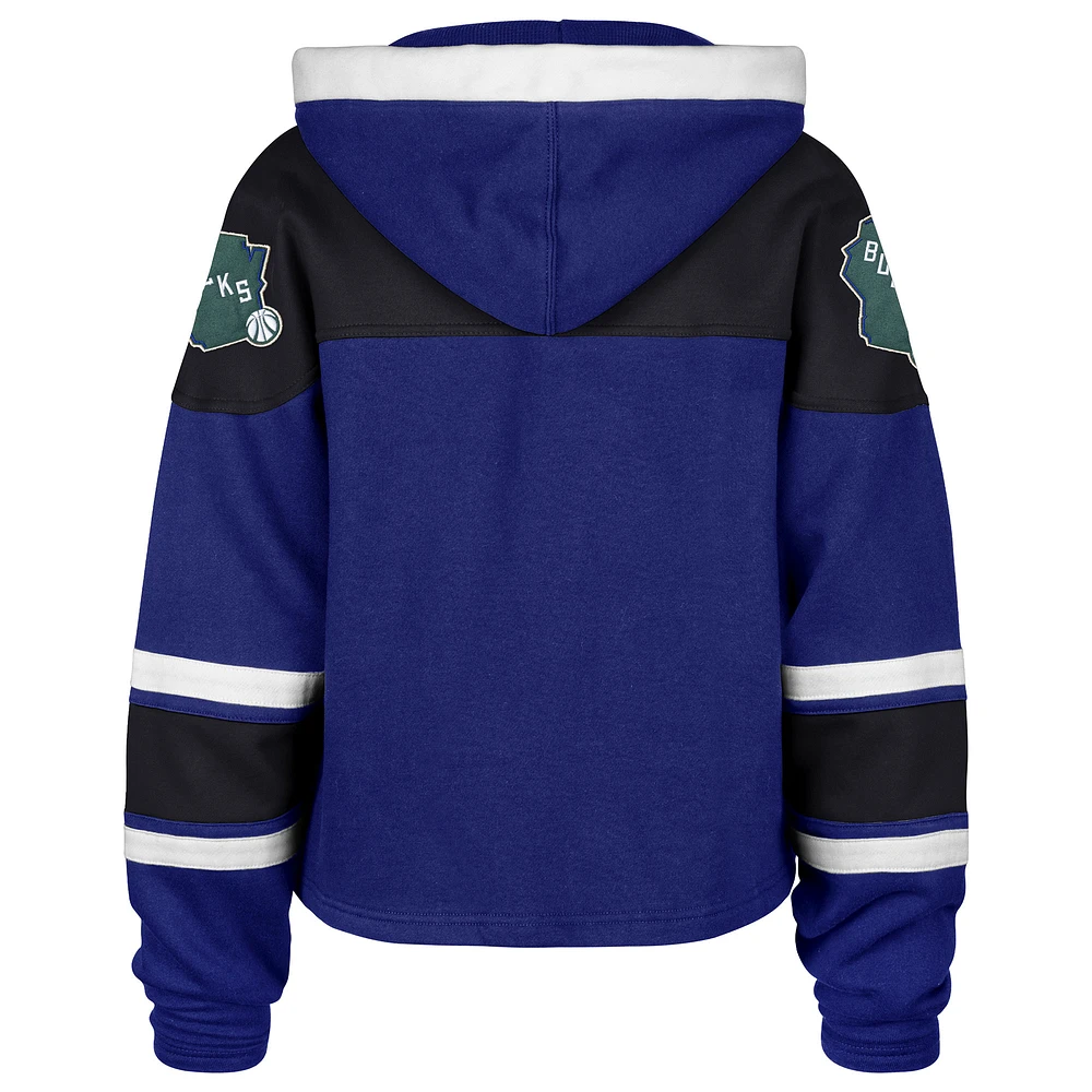 Women's '47 Royal Milwaukee Bucks 2024/25 City Edition Superior Cropped Lace-Up Pullover Hoodie