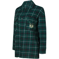 Women's College Concepts Hunter Green/Black Milwaukee Bucks Boyfriend Button-Up Nightshirt