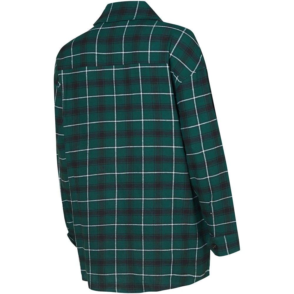 Women's College Concepts Hunter Green/Black Milwaukee Bucks Boyfriend Button-Up Nightshirt