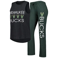 Ensemble de nuit avec débardeur et pantalon Concepts Sport pour femme Vert chasseur/noir Milwaukee Bucks Team