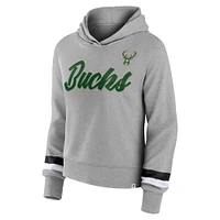 Women's Fanatics Heather Gray Milwaukee Bucks Halftime Pullover Hoodie
