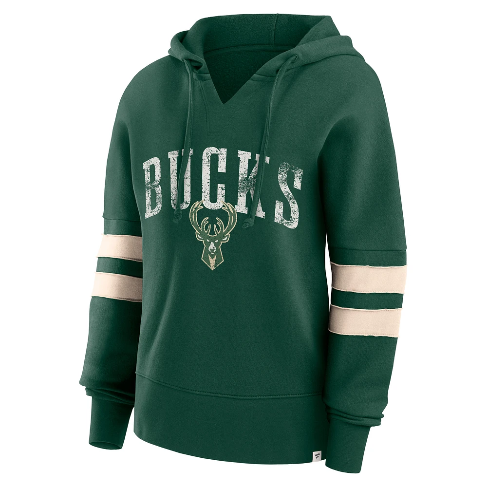Women's Fanatics Hunter Green Milwaukee Bucks Bold Move Dolman V-Neck High Hip Hoodie
