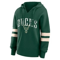 Women's Fanatics Hunter Green Milwaukee Bucks Bold Move Dolman V-Neck High Hip Hoodie