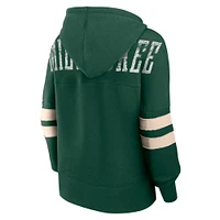 Women's Fanatics Hunter Green Milwaukee Bucks Bold Move Dolman V-Neck High Hip Hoodie