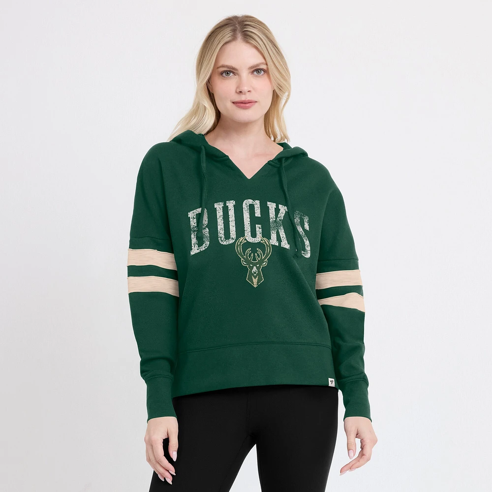Women's Fanatics Hunter Green Milwaukee Bucks Bold Move Dolman V-Neck High Hip Hoodie