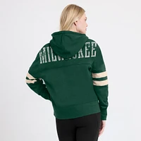 Women's Fanatics Hunter Green Milwaukee Bucks Bold Move Dolman V-Neck High Hip Hoodie