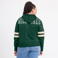 Women's Fanatics Hunter Green Milwaukee Bucks Bold Move Dolman V-Neck High Hip Hoodie