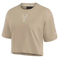 Women's Fanatics Khaki Milwaukee Bucks Elements Super Soft Boxy Cropped T-Shirt
