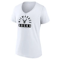 Women's Fanatics White Milwaukee Bucks Bench Warmer V-Neck T-Shirt