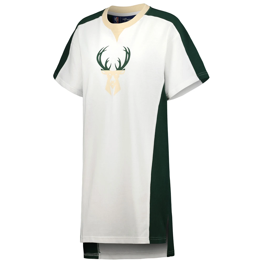 Women's G-III 4Her by Carl Banks White Milwaukee Bucks Free Throw T-Shirt Dress