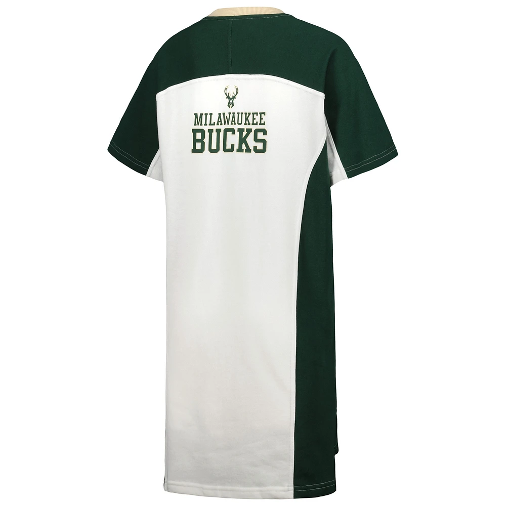 Women's G-III 4Her by Carl Banks White Milwaukee Bucks Free Throw T-Shirt Dress