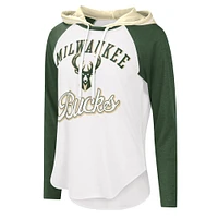 Women's G-III 4Her by Carl Banks White Milwaukee Bucks MVP Raglan Hoodie Long Sleeve T-Shirt