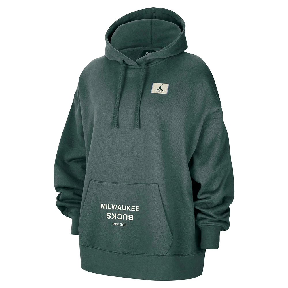 Women's Jordan Brand  Green Milwaukee Bucks Courtside Statement Edition Oversize Pullover Hoodie