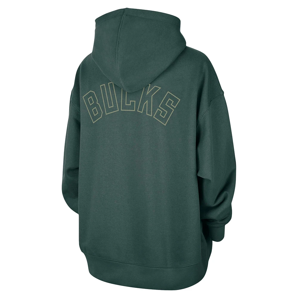 Women's Jordan Brand  Green Milwaukee Bucks Courtside Statement Edition Oversize Pullover Hoodie