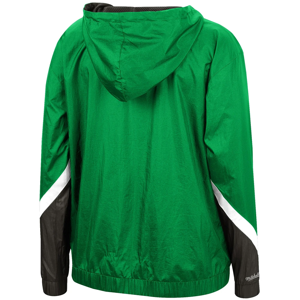 Women's Mitchell & Ness Green Milwaukee Bucks Half-Zip Windbreaker 2.0 Hoodie