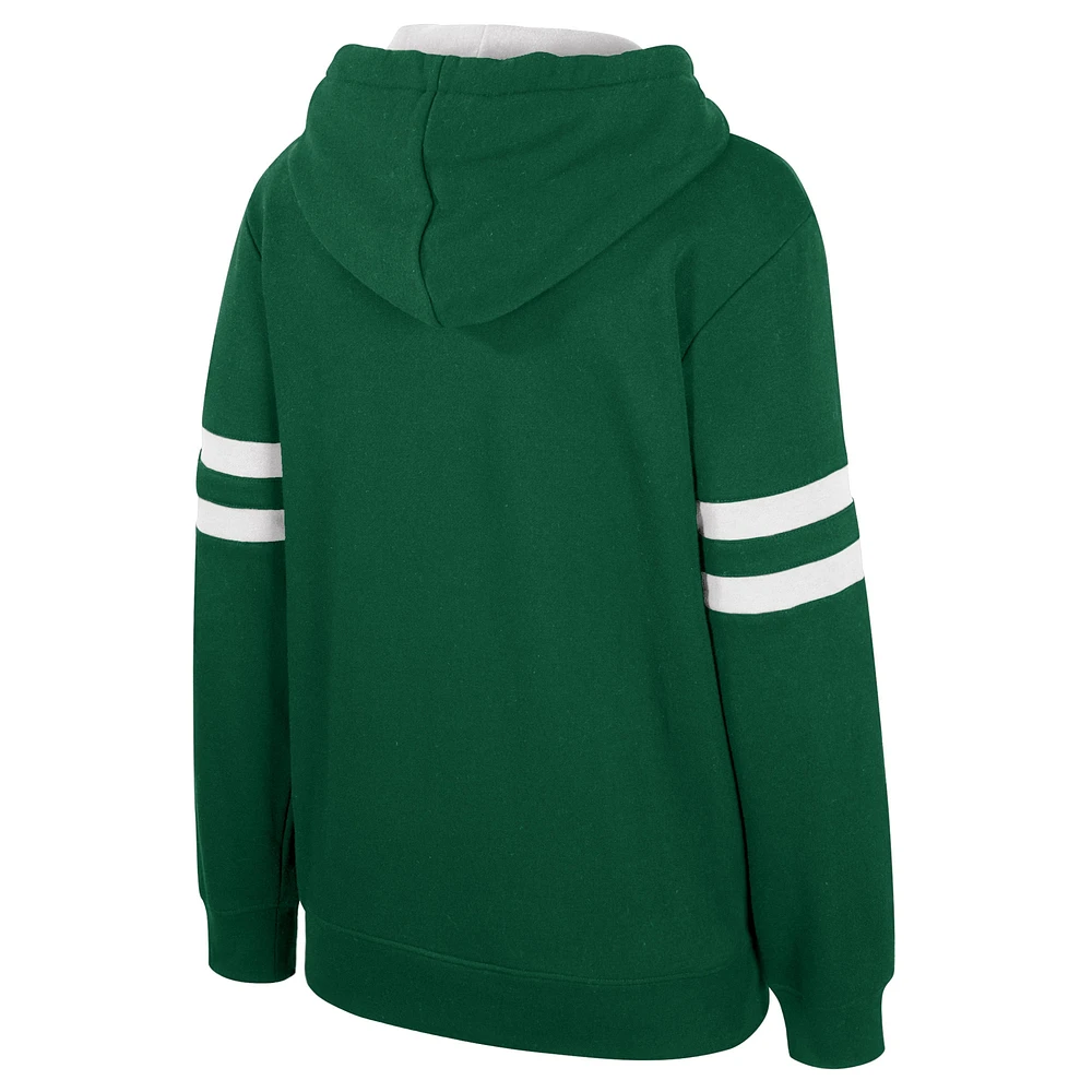 Women's Stadium Essentials Hunter Green Milwaukee Bucks Road Game Pullover Hoodie