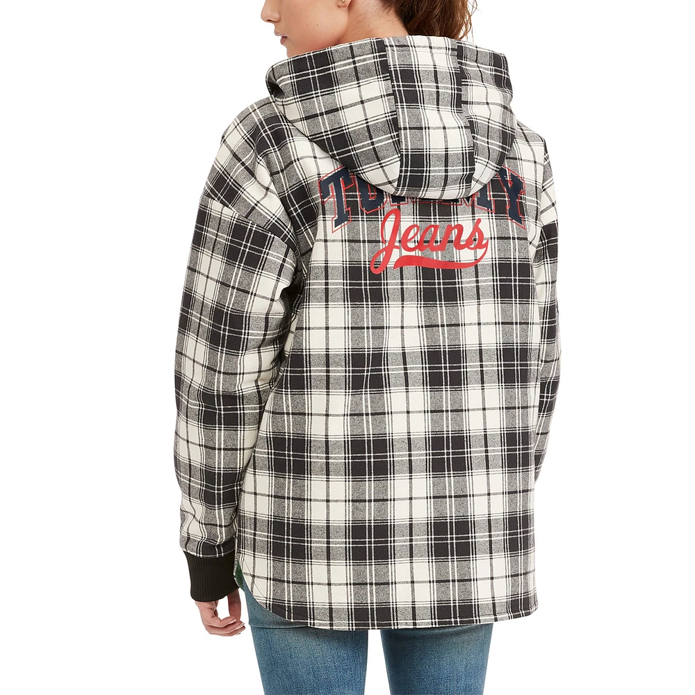 Women's Tommy Jeans Black/Cream Milwaukee Bucks Molly Flannel Full-Zip Hoodie