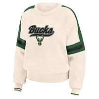 Women's WEAR by Erin Andrews  Cream Milwaukee Bucks Stripe Pullover Sweater